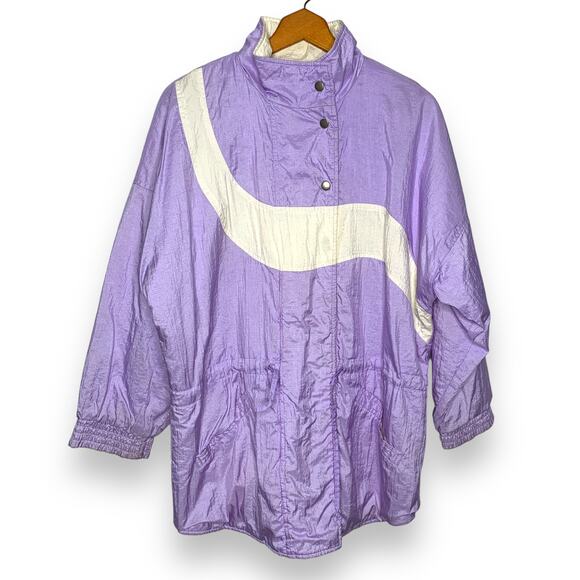 Vintage 80s Northwest Passage women's purple white windbreaker jacket SZ L - Picture 1 of 16